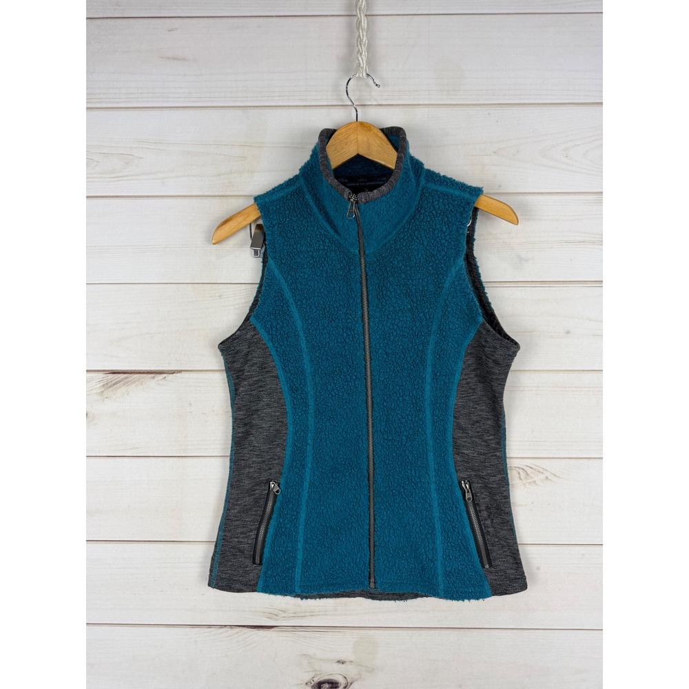 Kuhl Vest Womens Small Teal Gray Fleece Alfpaca Kozet Outdoor Full Zip Mock Neck